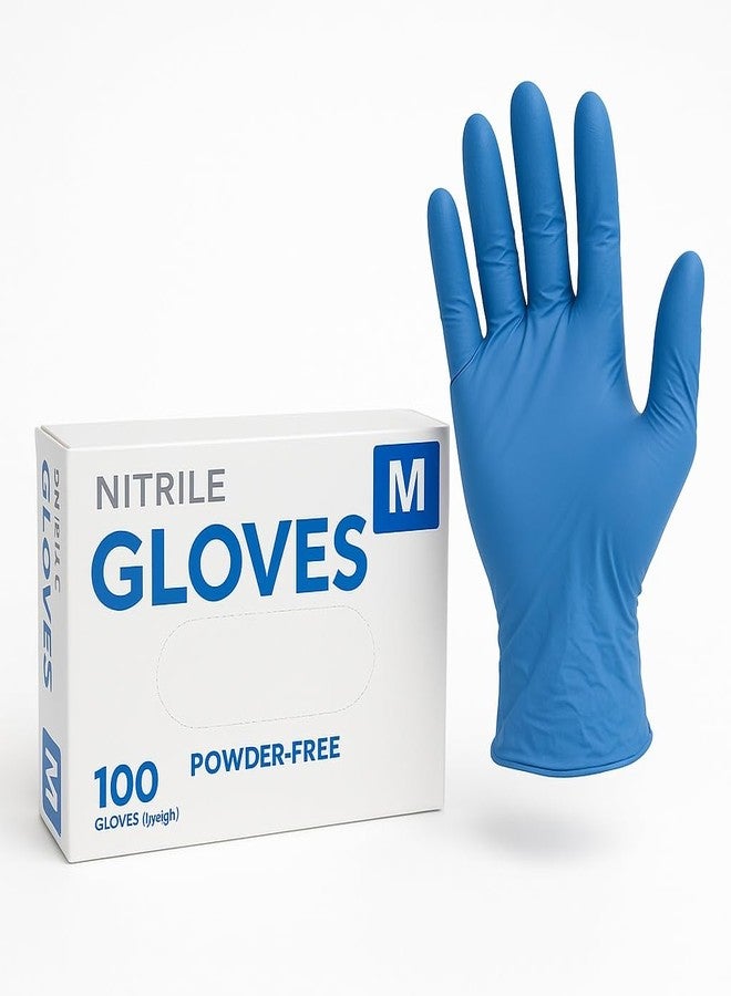 PosPaperRoll Medium Size Nitrile Disposable Gloves, Powder Free, Latex Free, 100 Piece, Blue. - Image 1
